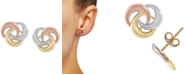 Macy's Tricolor Love Knot Stud Earrings in 10k Gold, White Gold & Rose Gold